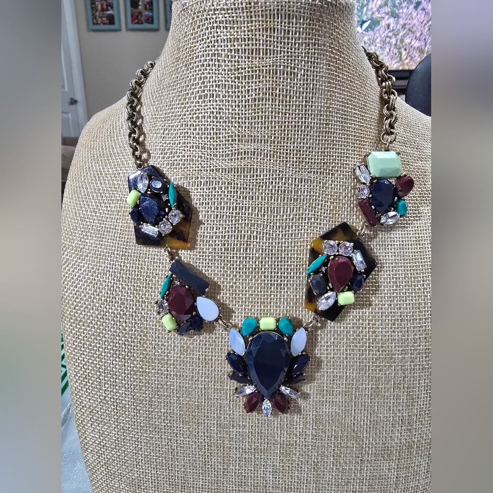 Vintage J. Crew Lulu Frost Tortoise Multicolor Gemstone Statement Necklace